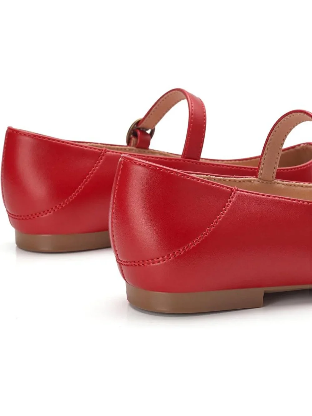 Women's Red Ballet Flats Round Toe Comfortable Straps Memory Foam Dressy Shoes